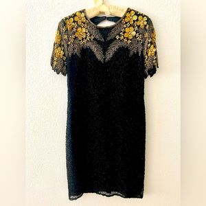 Swee Lo Vintage 80’s Black Cocktail Dress Silk Beaded Sz Medium